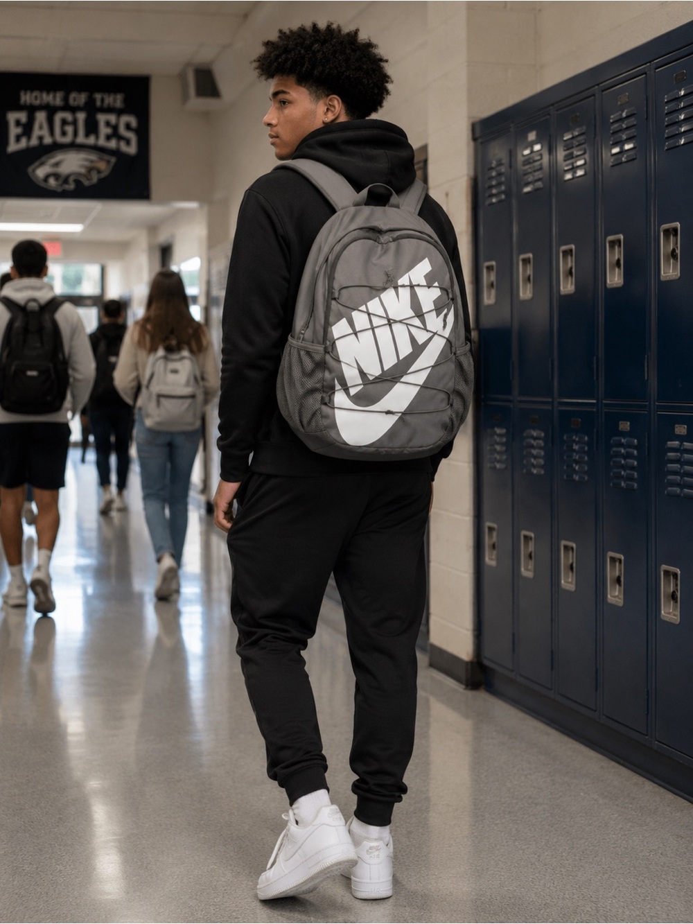 Nike Gray Backpack with Large White Swoosh - Men's